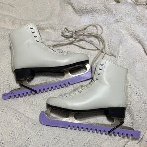 White Ice Skates with Purple Guards